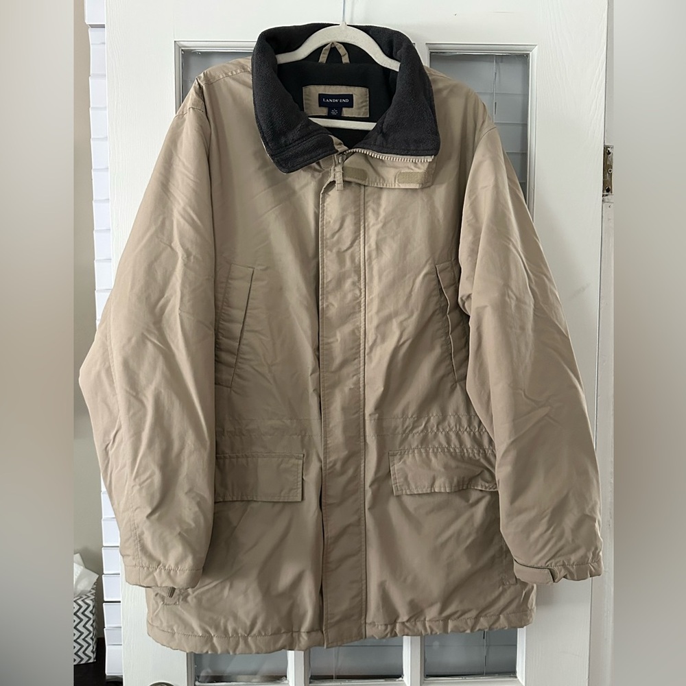 Lands’ End Men’s L Beige Fall Winter All Weather Jacket No Hood | SKU 0893